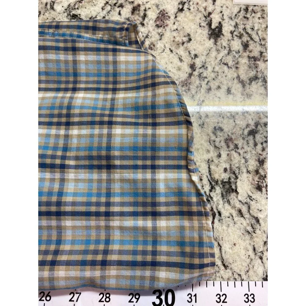 Saddlebred Plaid Button Up Shirt L Blue Tan Classic Y2K Workwear Casual Preppy_6